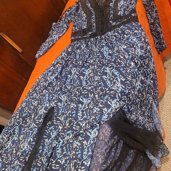 blue/black chiffon maxi-dress with slits size L NWT - Picture 5 of 5